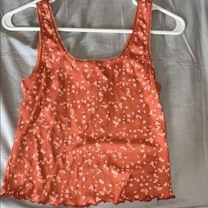 Pink Rose Orange Tank Top with Flower Pattern
